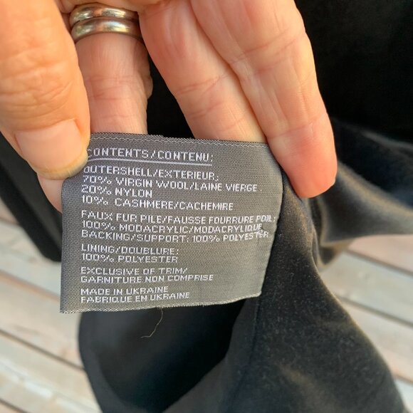 Vintage 90s Wool Cashmere Faux Fur Lined Hood Long Maxi Coat Overcoat - Picture 11 of 16